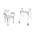 Shower Chair Bath Seat with Padded Arms and Adjustable Legs & Folding Walker with Wheels K10606