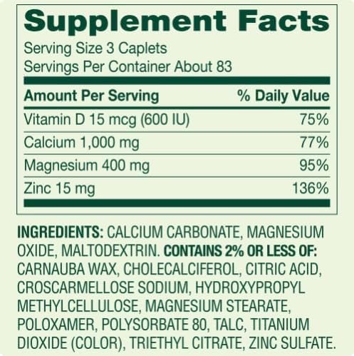 Calcium Magnesium Zinc with Vitamin D3 250 Caplets N868