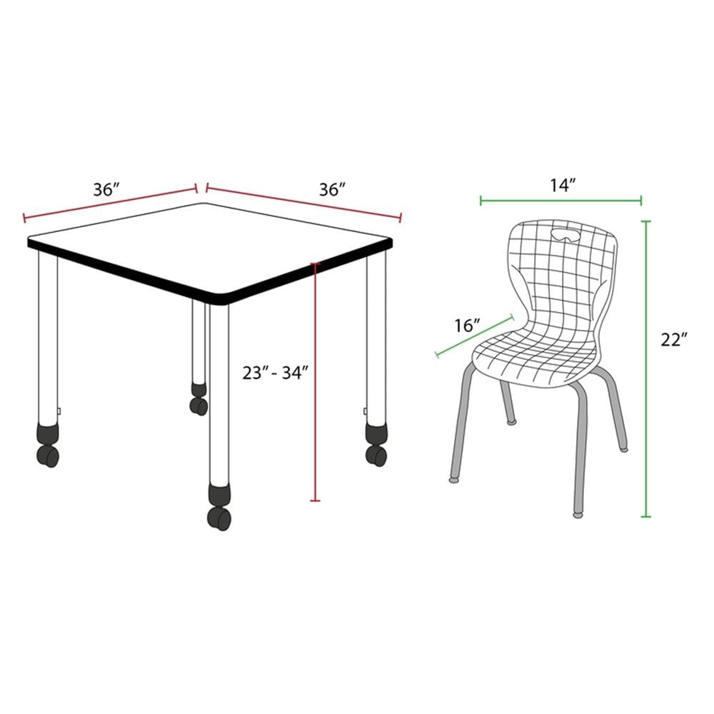 36" Square Mobile Table with 4 Stack Chairs F560