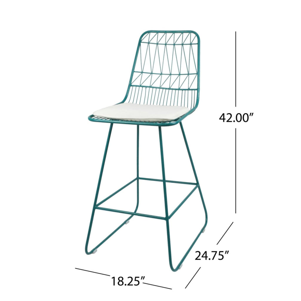 Teal Iron Patio Bar Stools with Cushion, Set of 2 G853981