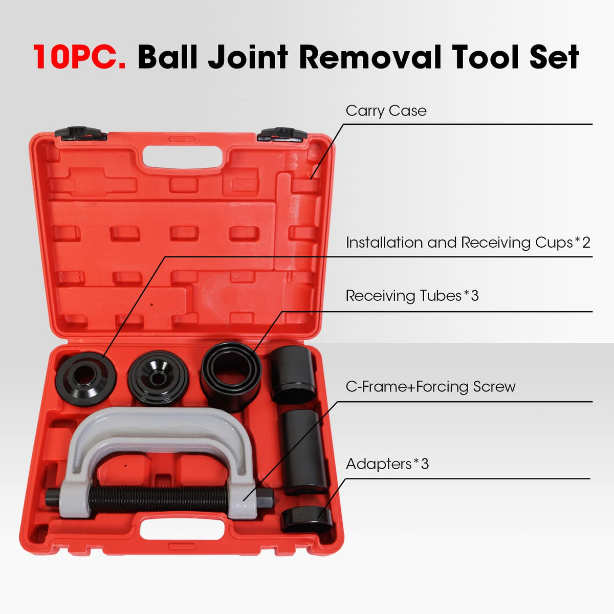 Ball Joint Press and U Joint Removal Kit, 10 PCS with Storage Case J21802