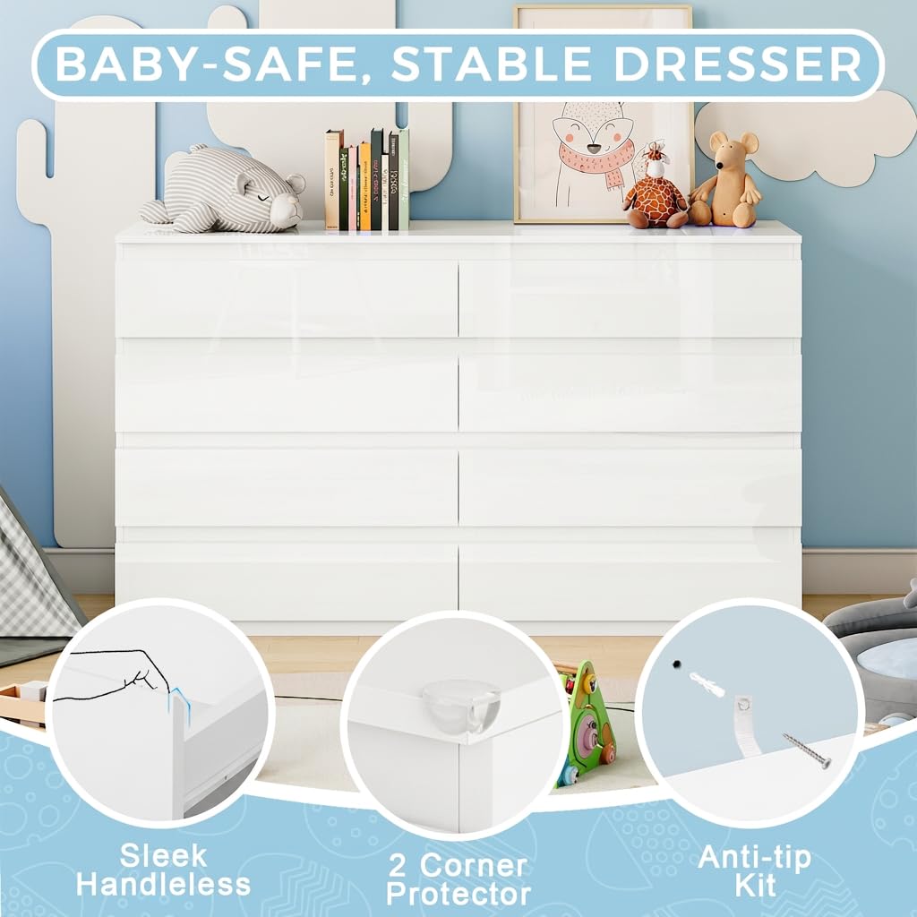 White 8 Drawer Wood Dresser C82528