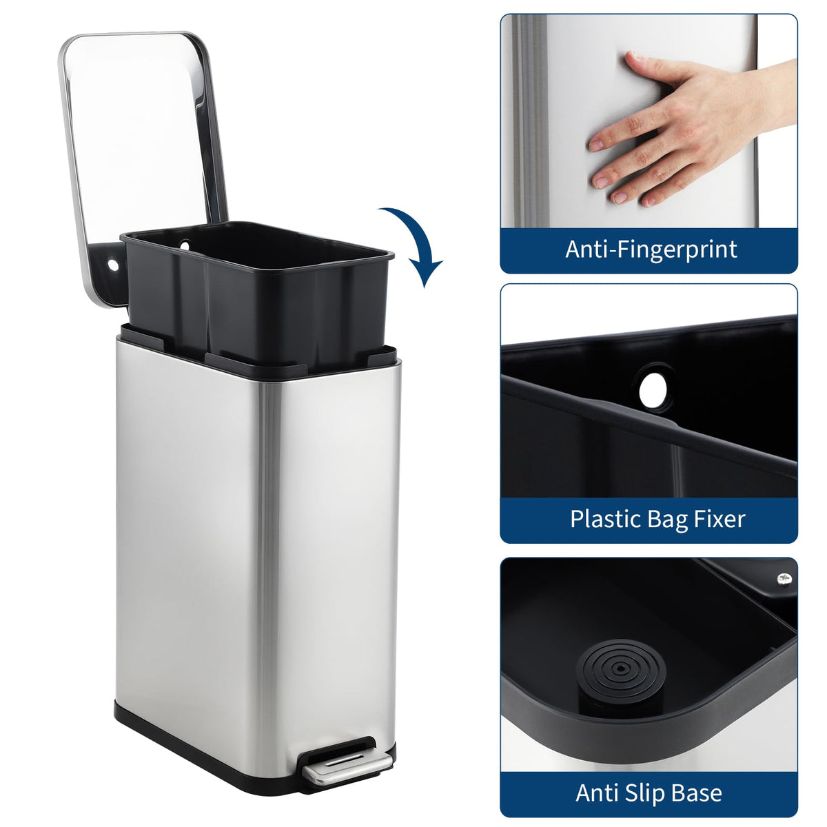 50L Slim Stainless Steel Kitchen Trash Can Z41453