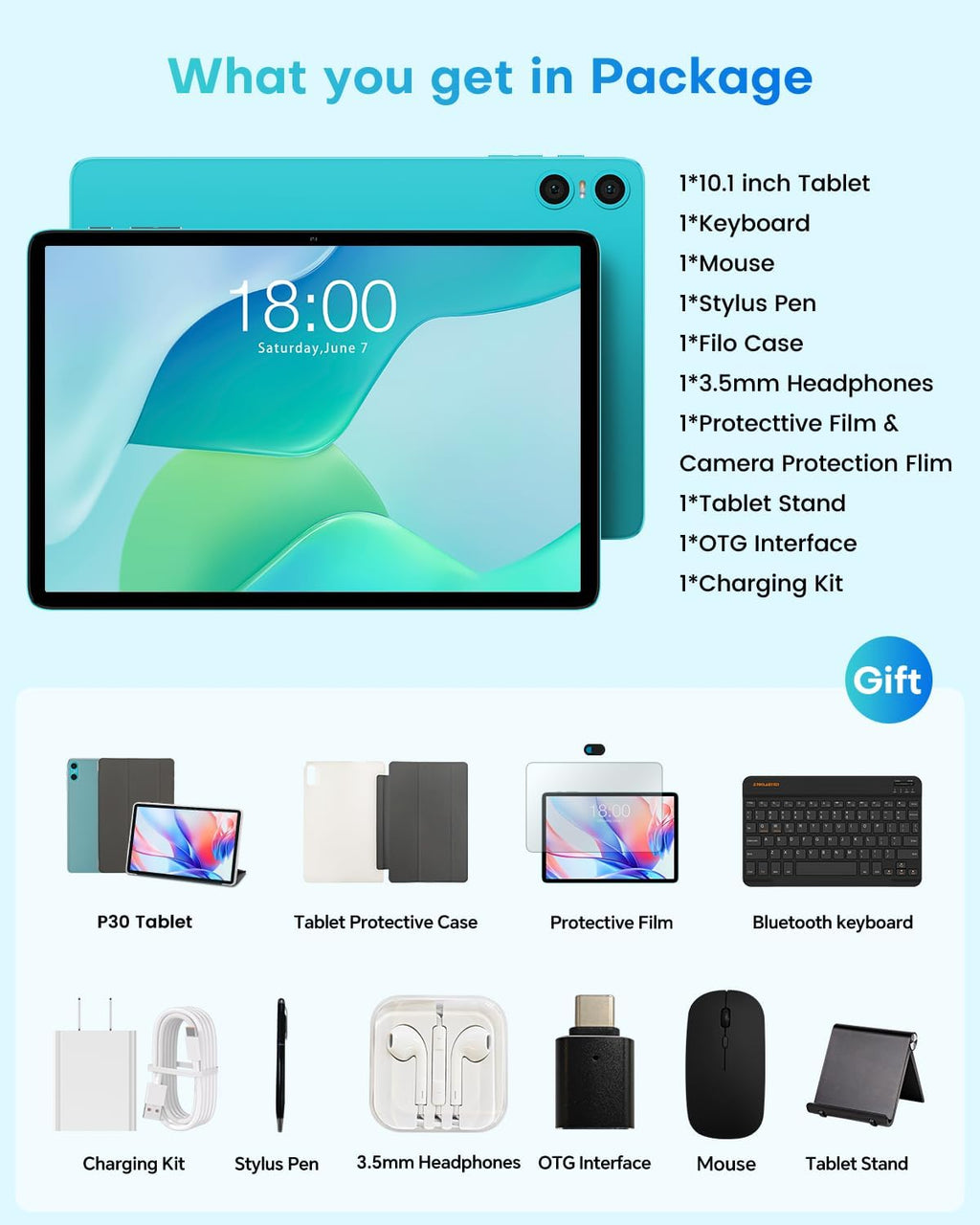 10.1" Android 2-in-1 Tablet Bundle with Keyboard Mouse Case N790
