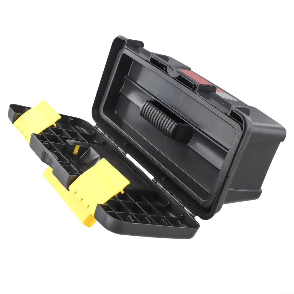 10 Inch Plastic Toolbox with Dual Layer Organization and Secure Latch, Black L567178