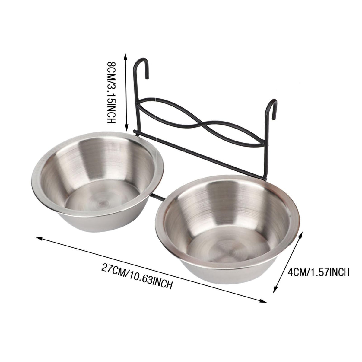 Stainless Steel Hanging Pet Bowls, 2 Bowls 1 Hook F261