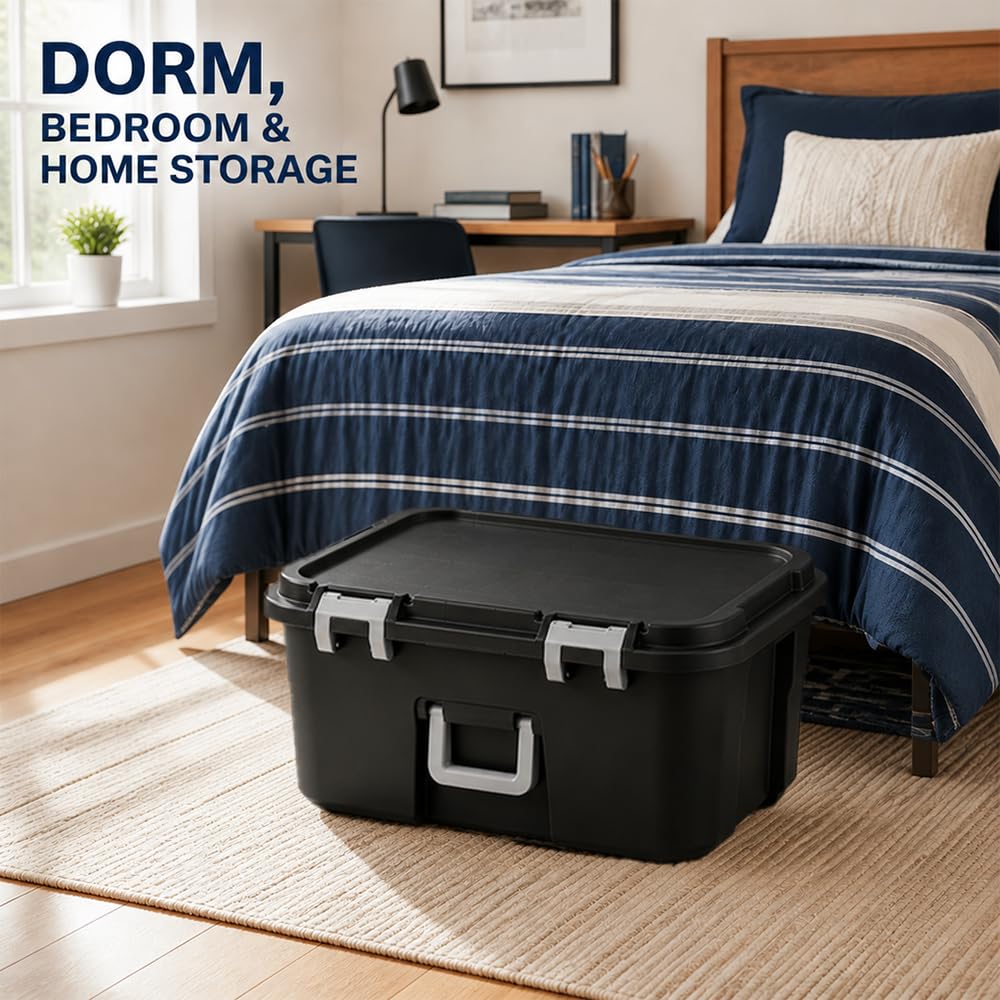 Rolling Storage Trunk with Wheels and Handle, 22 Gallon Black Bin T135