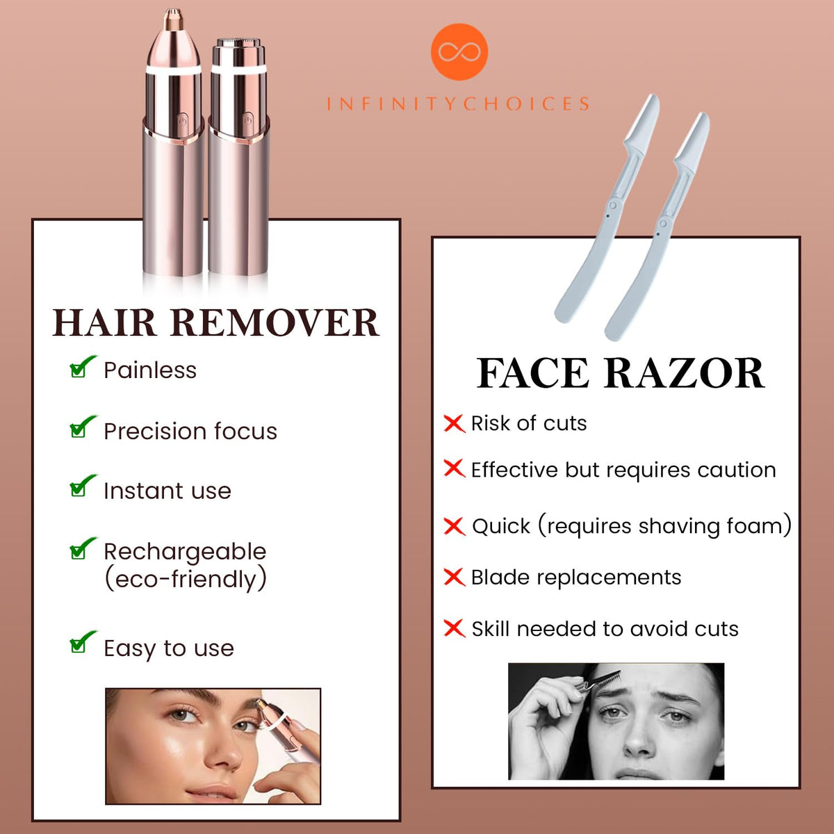2 in1 Rechargeable Facial Hair Removal & Eyebrow Shaver with LED Light R4520