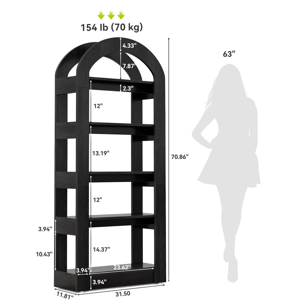 5-Tier Arch-Shaped Wooden Bookshelf R633659