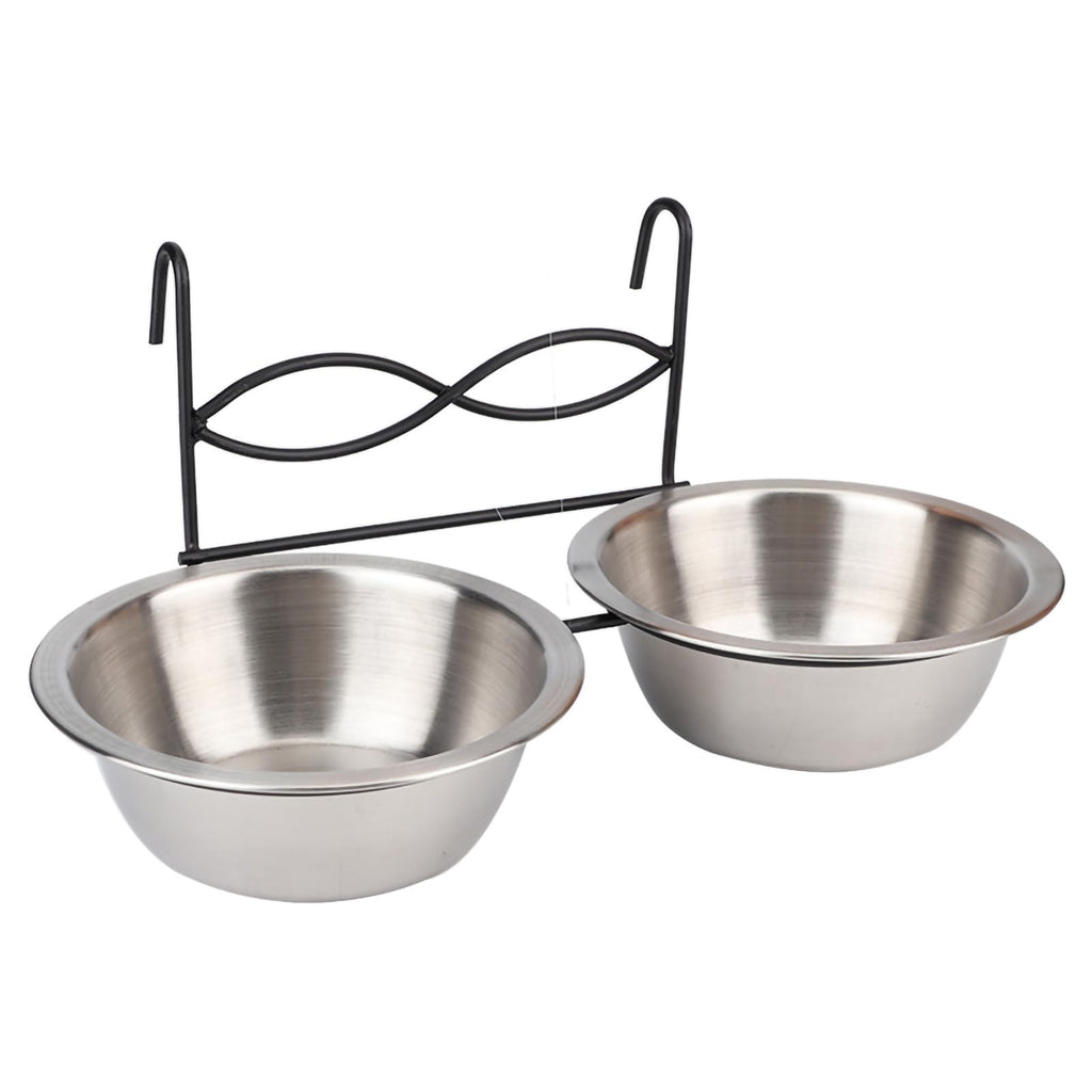 Stainless Steel Hanging Pet Bowls, 2 Bowls 1 Hook F261