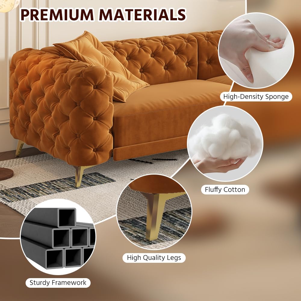 Orange Velvet 3 in 1 Convertible Sleeper Sofa J5754