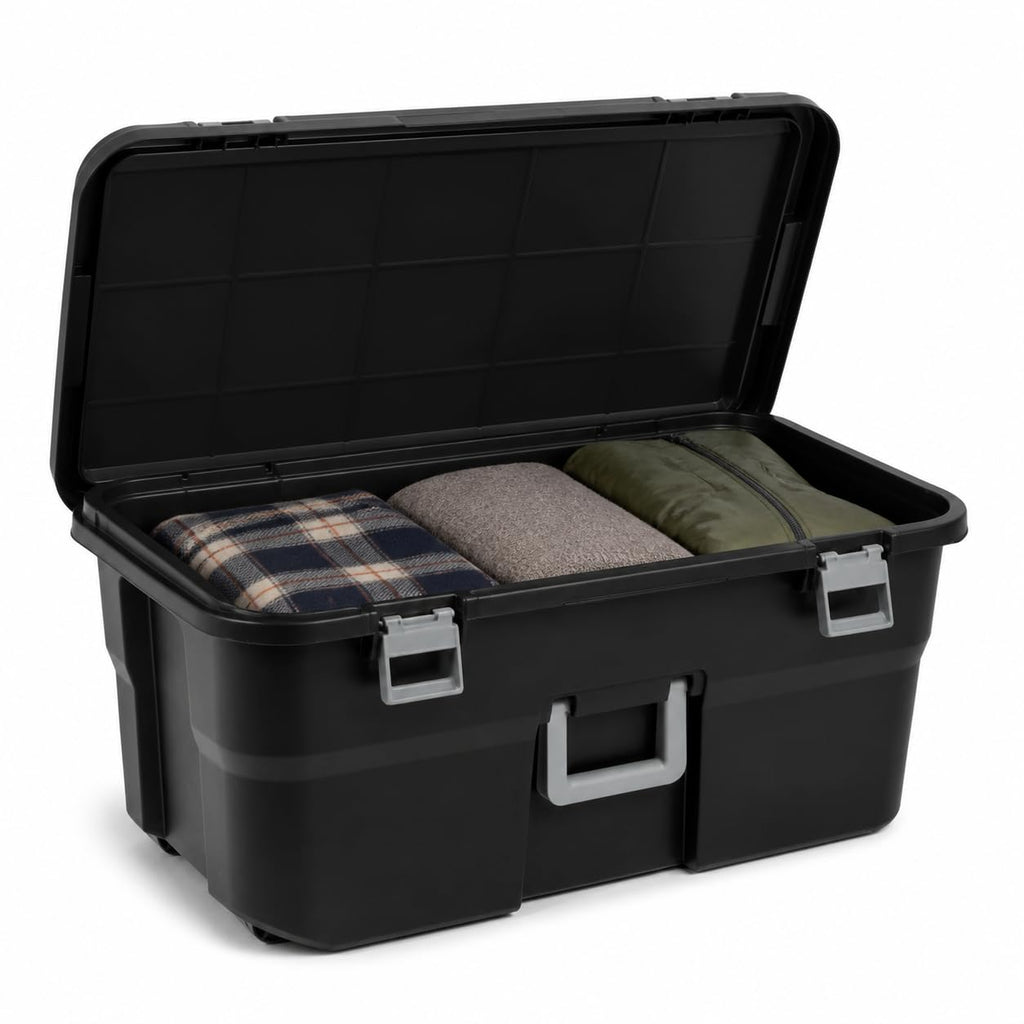 Rolling Storage Trunk with Wheels and Handle, 22 Gallon Black Bin T135