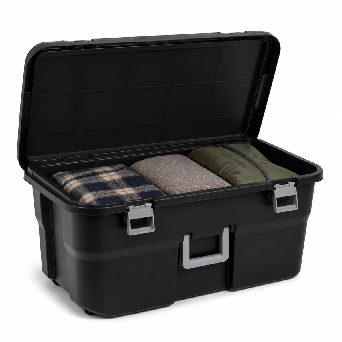 Rolling Storage Trunk with Wheels and Handle, 22 Gallon Black Bin T135
