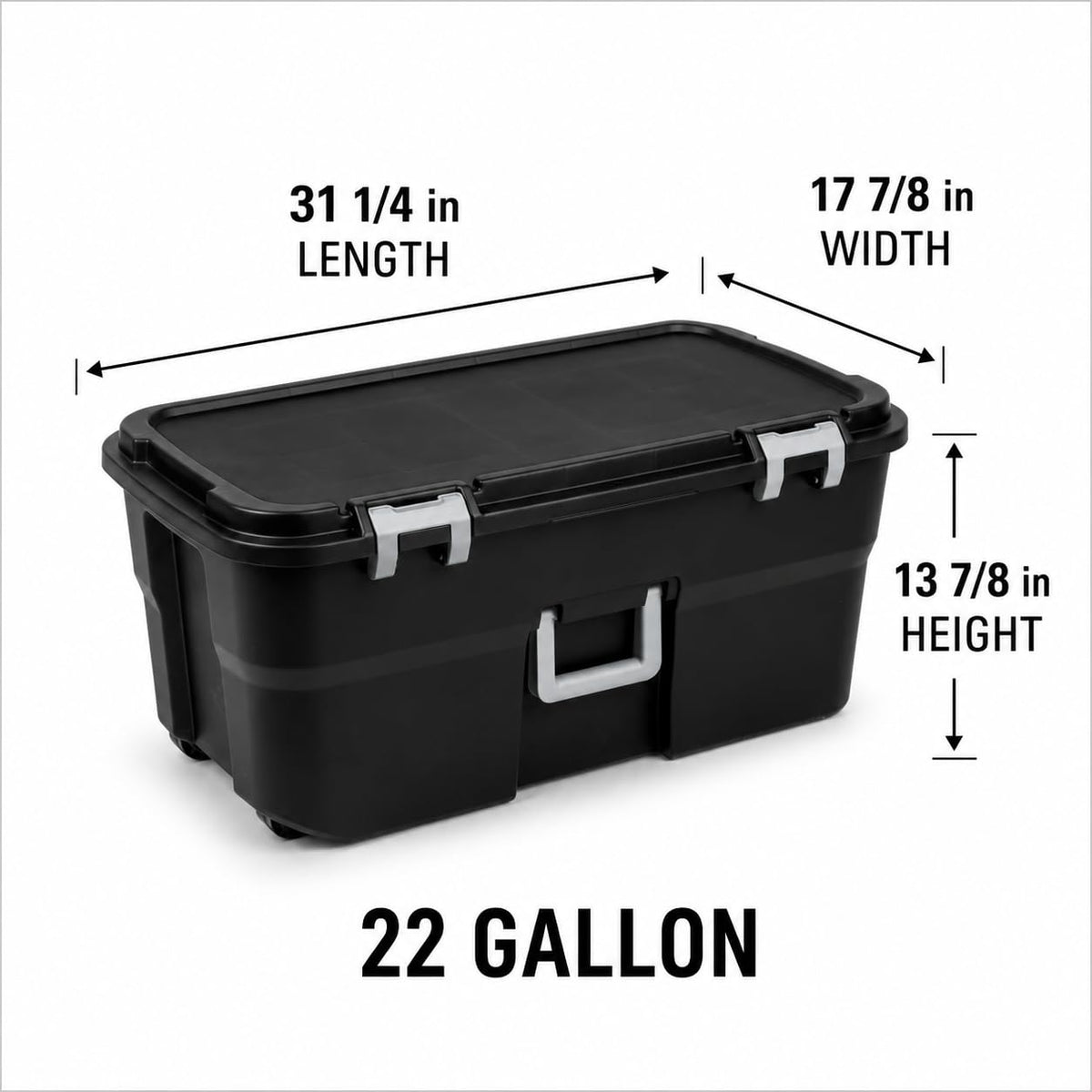 Rolling Storage Trunk with Wheels and Handle, 22 Gallon Black Bin T135
