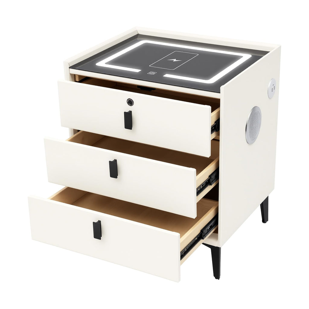 3 Drawer Smart Nightstand with Bluetooth Speaker USB Charging T5477