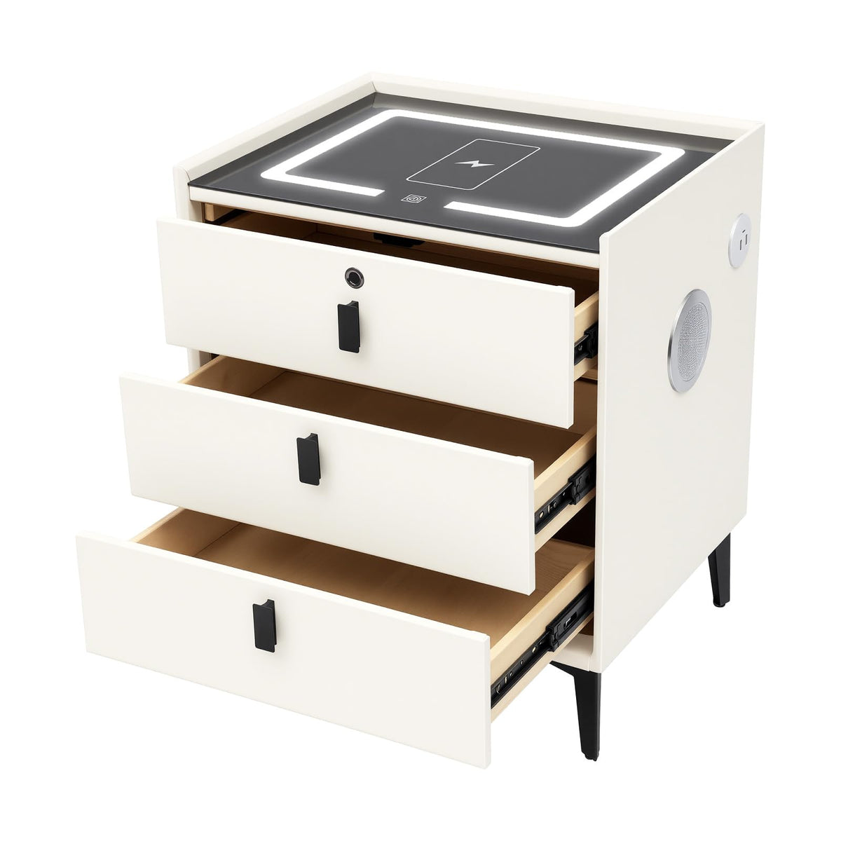 3 Drawer Smart Nightstand with Bluetooth Speaker USB Charging T5477