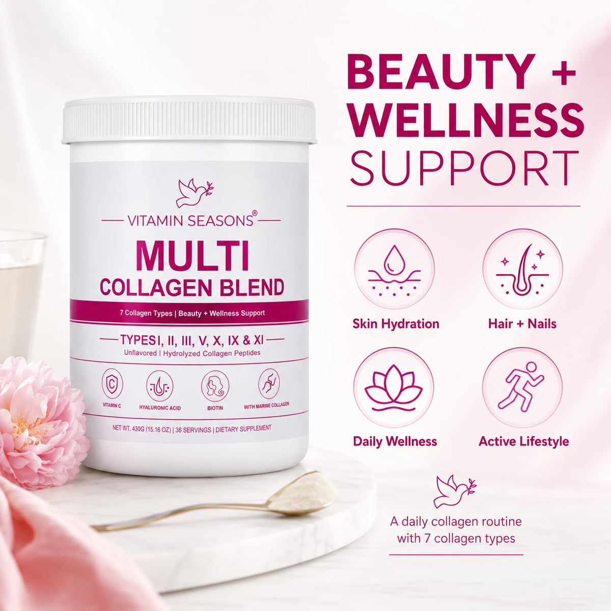 Unflavored Hydrolyzed Collagen Peptides Powder 15.16 oz X1641