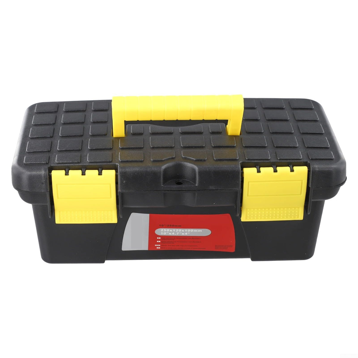 10 Inch Plastic Toolbox with Dual Layer Organization and Secure Latch, Black L567178