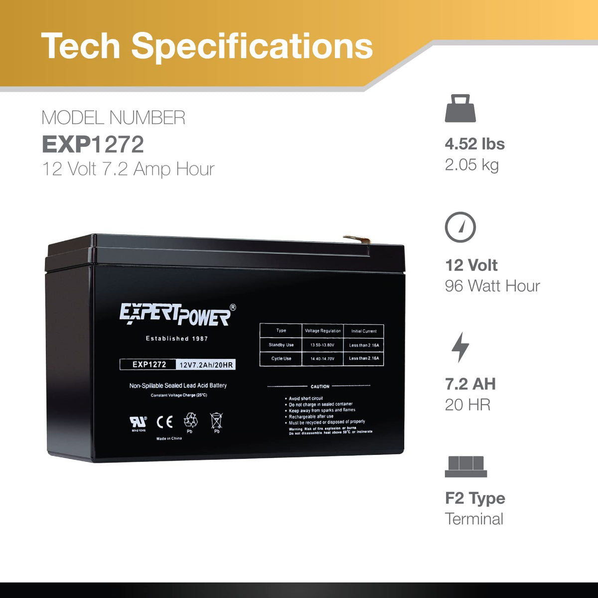 12V 7.2Ah SLA Battery with F2 Terminals A4904