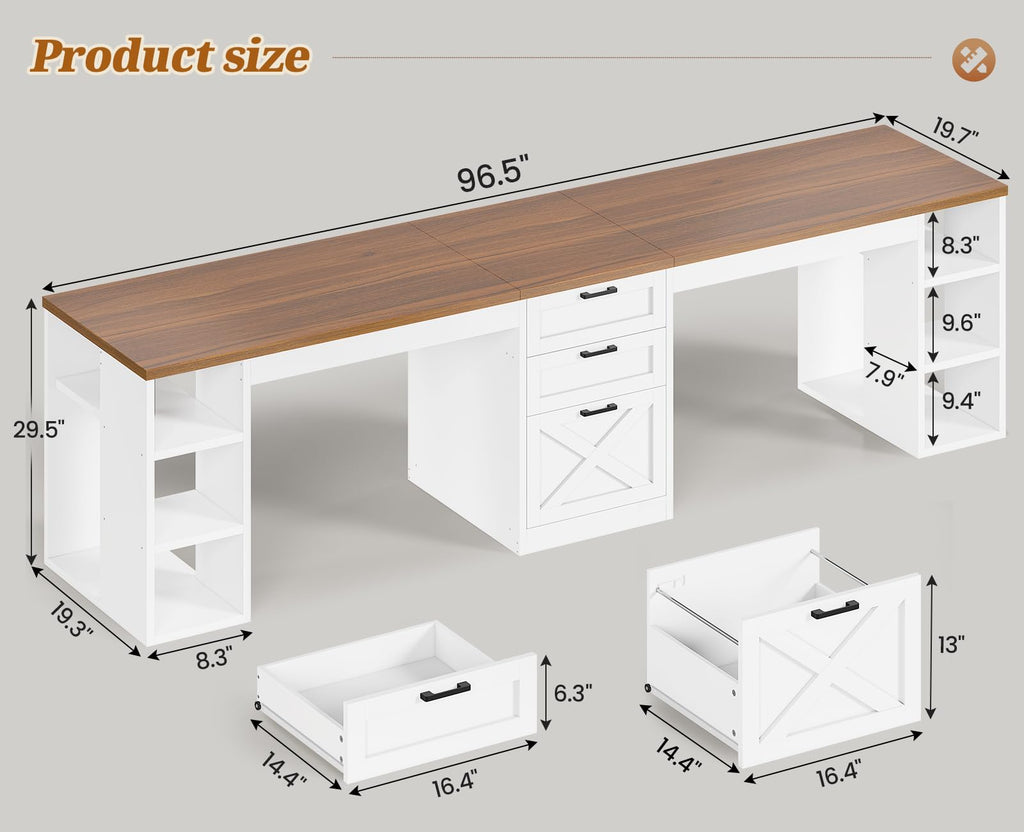 96.5" 2 Person Computer Desk with Storage Drawers T35515