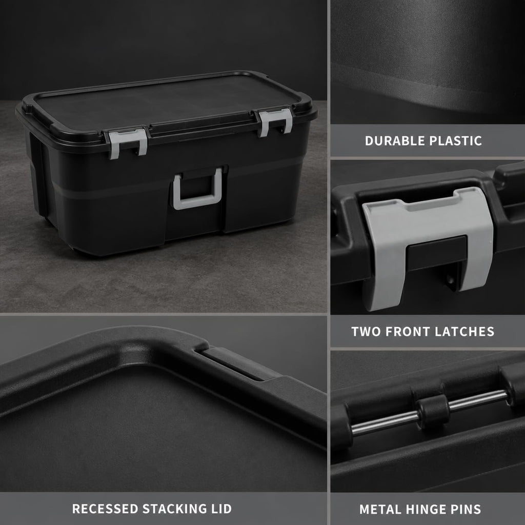 Rolling Storage Trunk with Wheels and Handle, 22 Gallon Black Bin T135