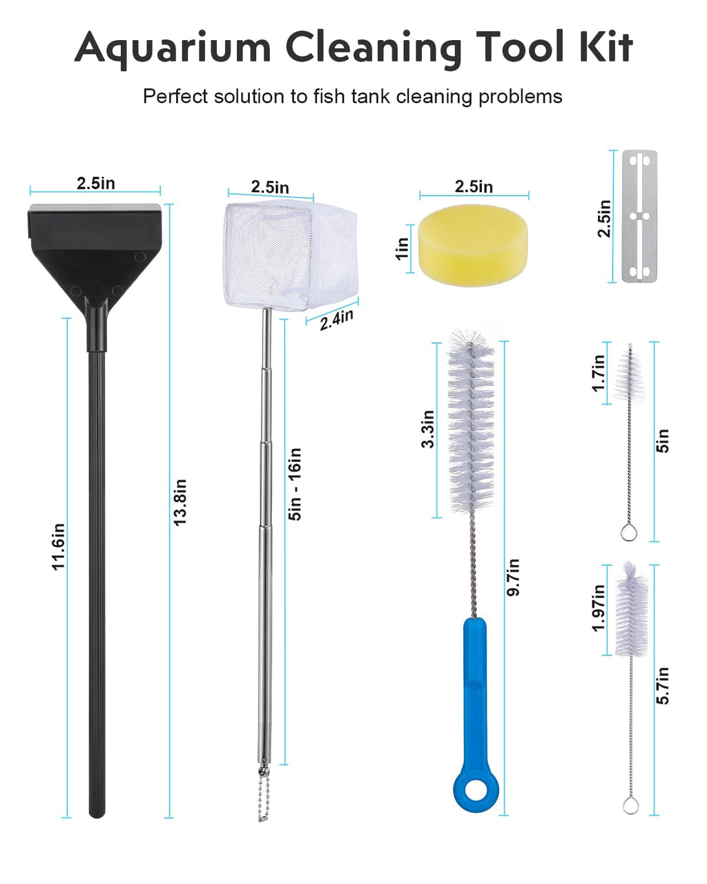 7-in-1 Fish Tank Cleaning Kit with Algae Scraper & Aquarium Brushes E596305