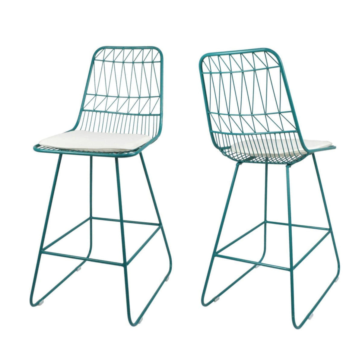 Teal Iron Patio Bar Stools with Cushion, Set of 2 G853981