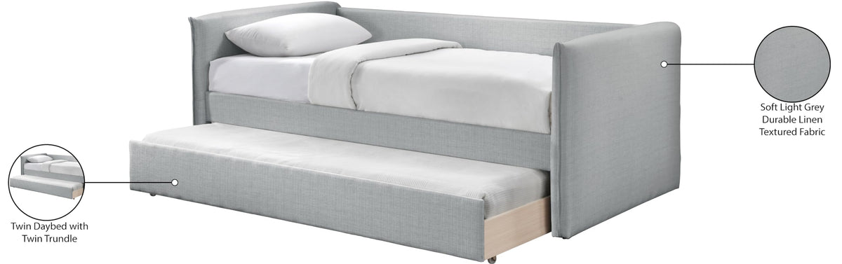 Light Grey Linen Textured Twin Daybed with Trundle Z861617