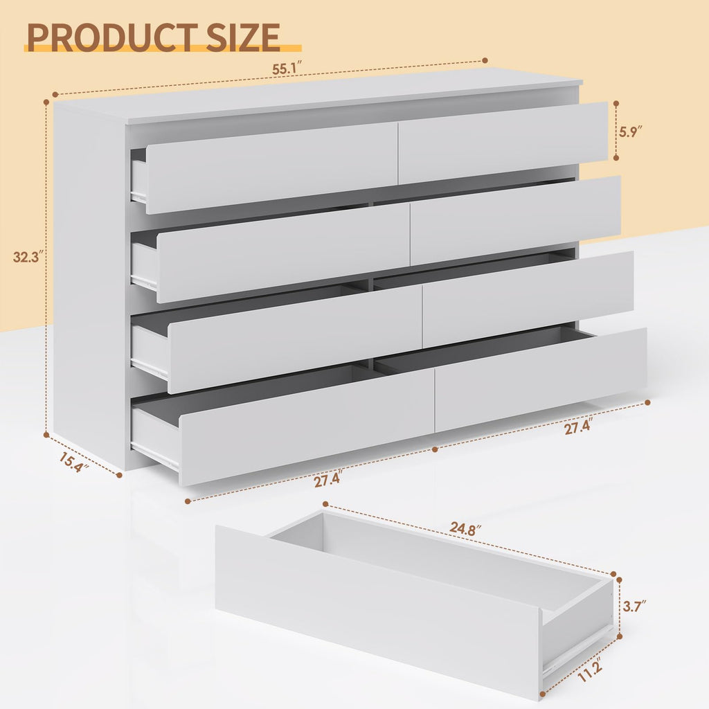 White 8 Drawer Wood Dresser C82528