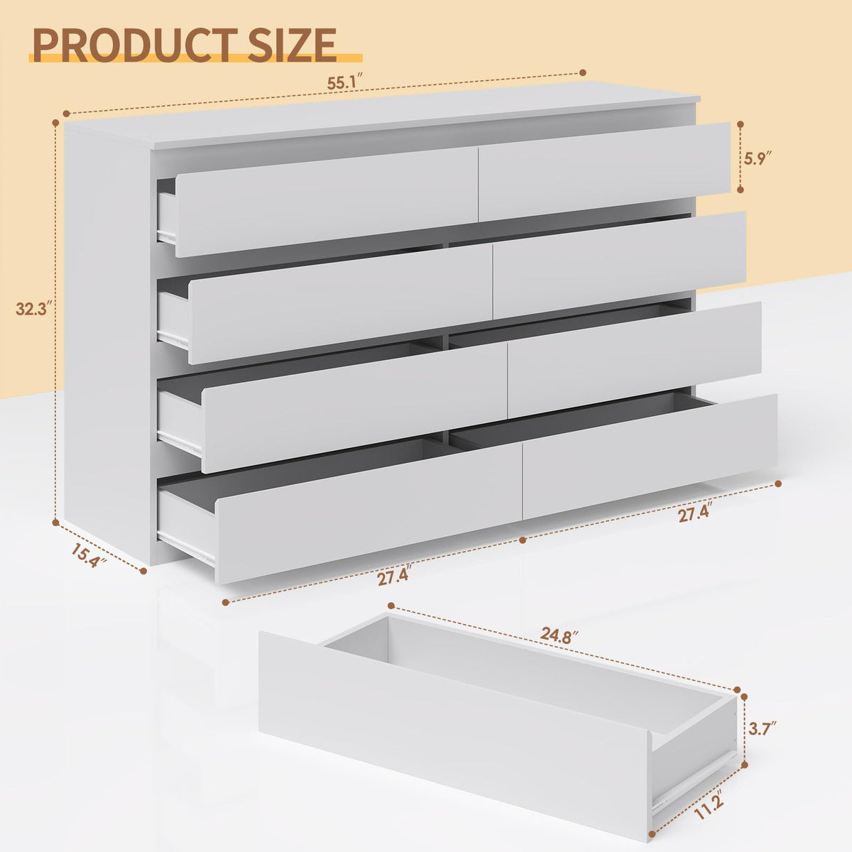 White 8 Drawer Wood Dresser C82528