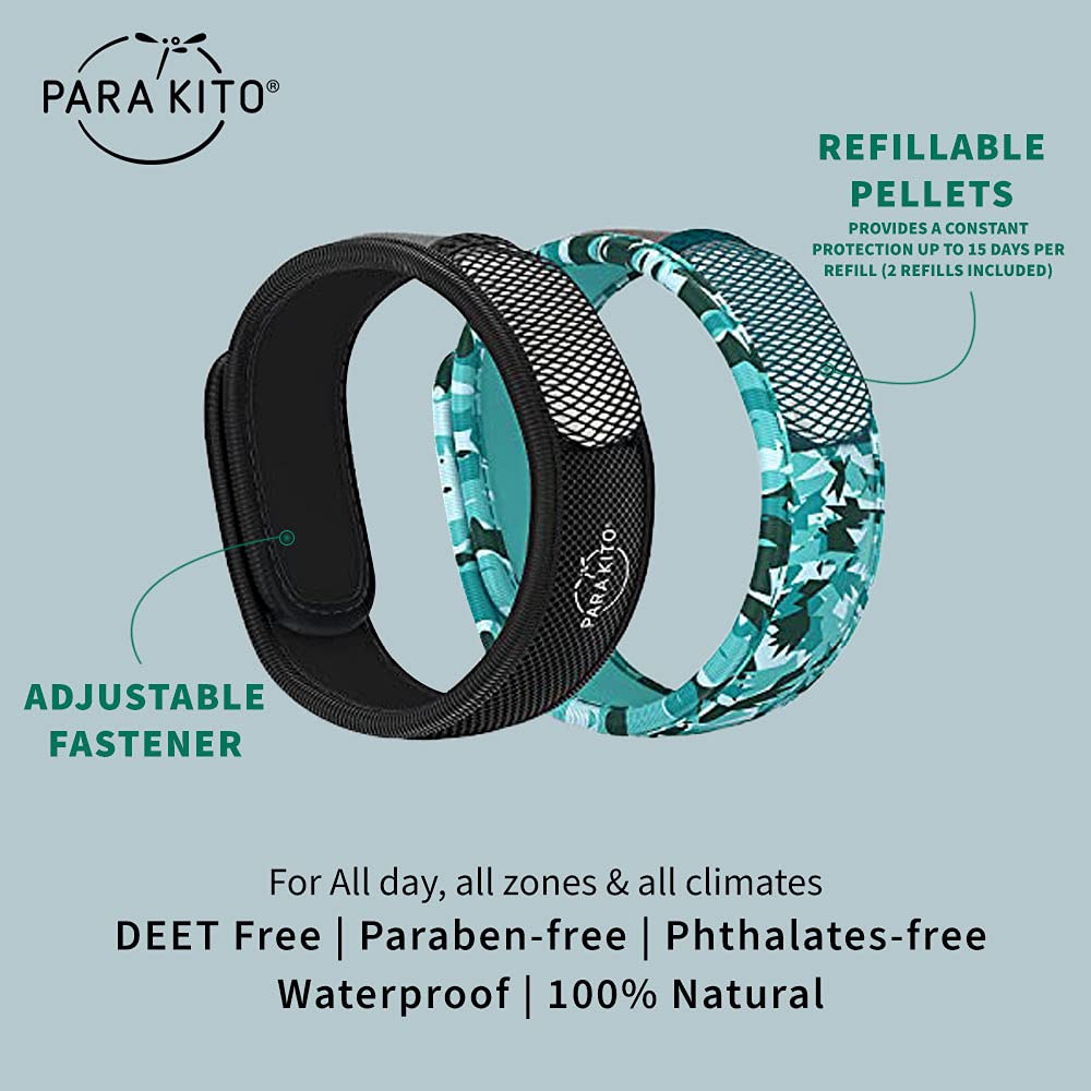 Mosquito Repellent Bracelets + Refill Pellets Bundle Peppermint Oil Black Q956073