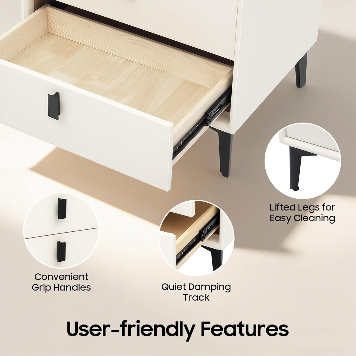 3 Drawer Smart Nightstand with Bluetooth Speaker USB Charging T5477