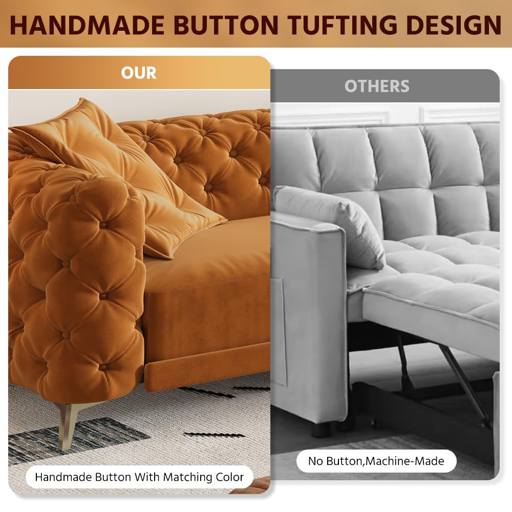 Orange Velvet 3 in 1 Convertible Sleeper Sofa J5754