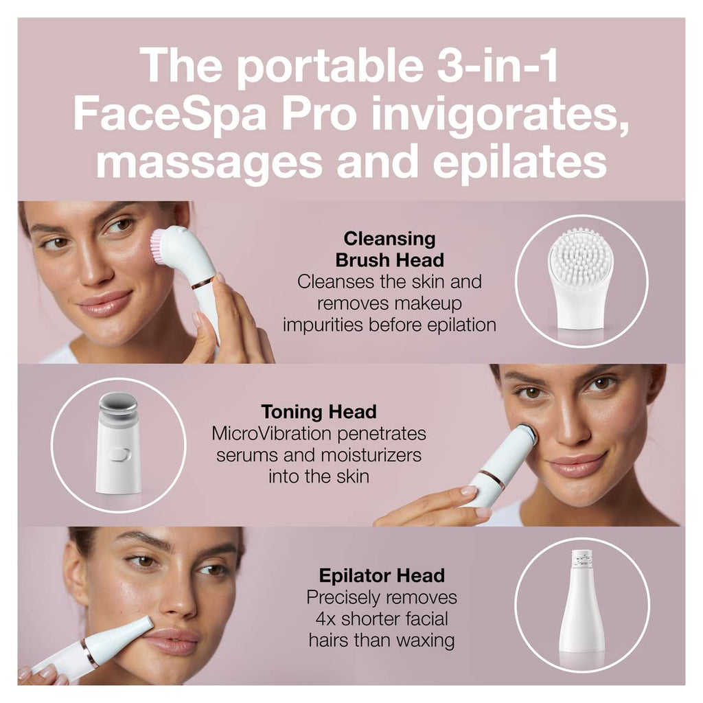 Facial Hair Removal Device 3-in-1 Epilating Cleansing Brush and Skin Toning X75637