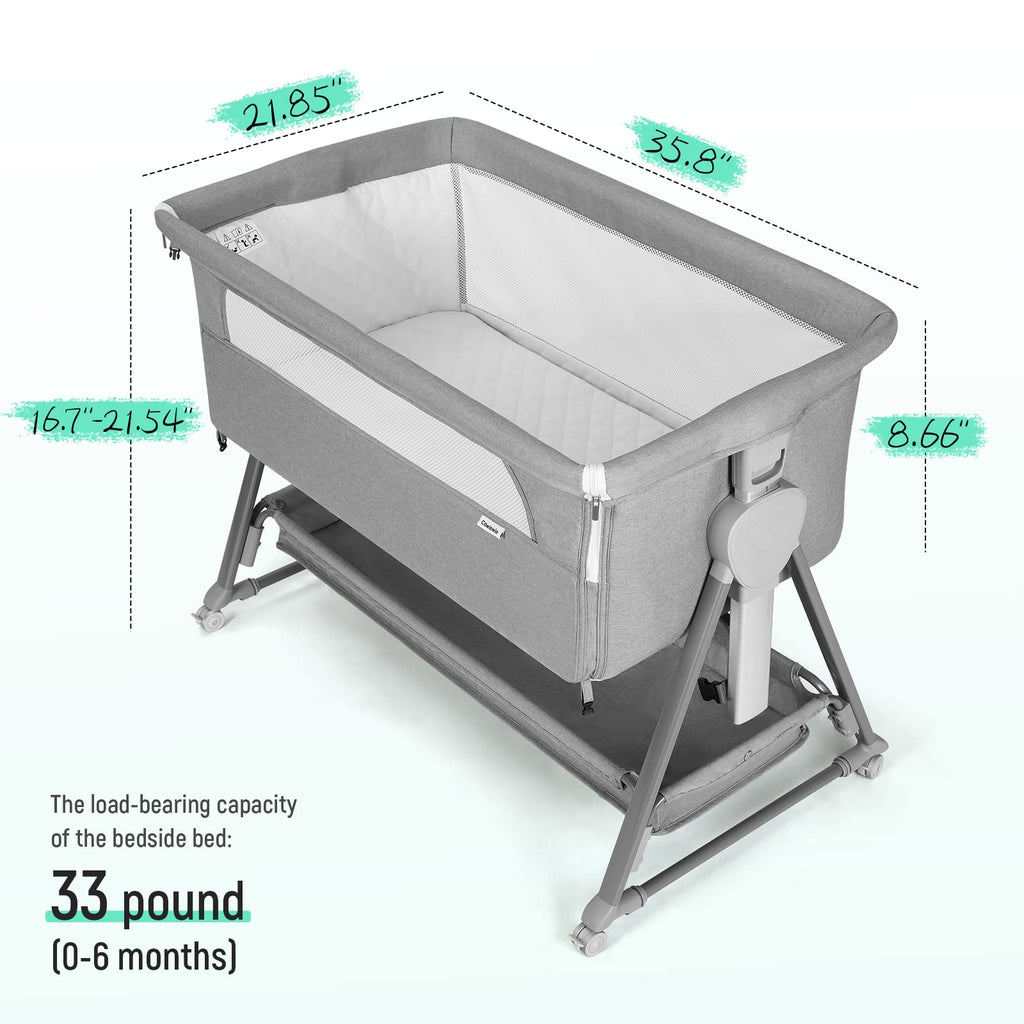 Baby Bassinet with 7 Adjustable Height, Breathable Mesh & Mattress B4265