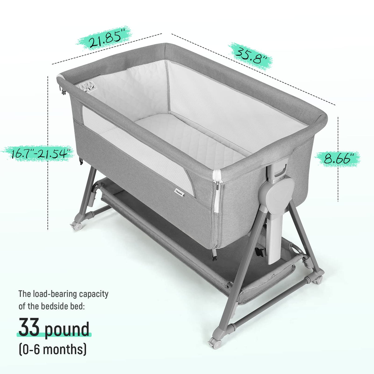 Baby Bassinet with 7 Adjustable Height, Breathable Mesh & Mattress B4265