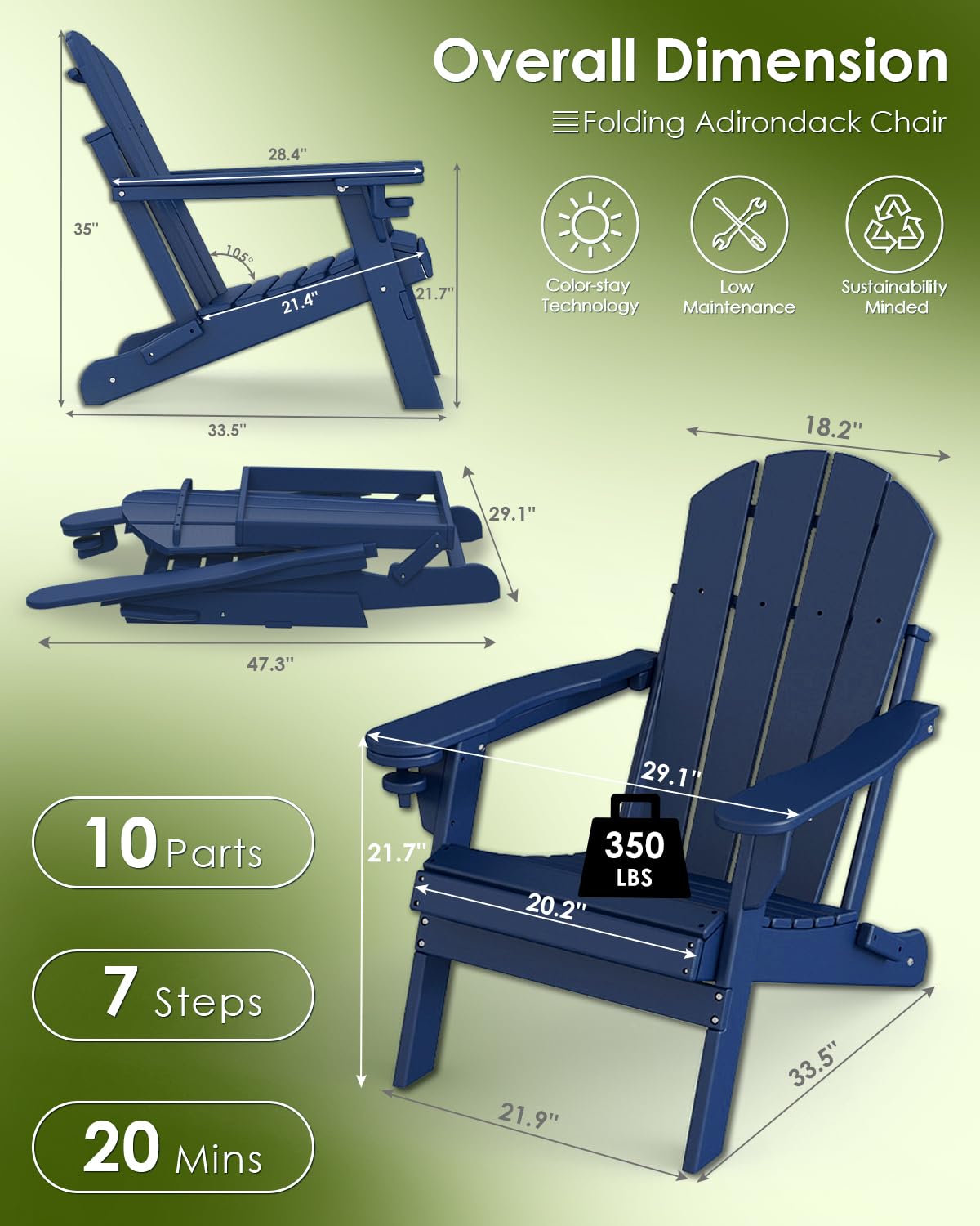 Folding Adirondack Chairs Set of 2 Blue F560