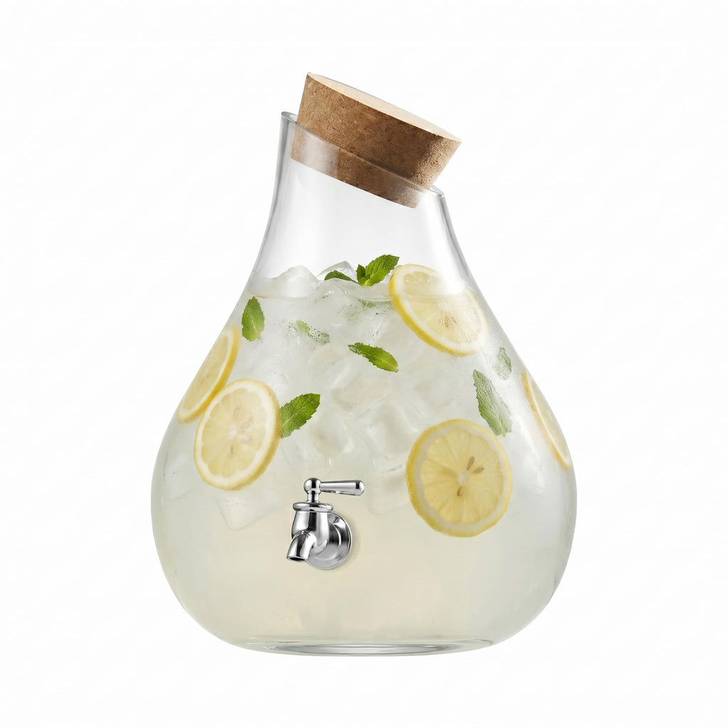 Glass Beverage Dispenser with Cork Lid and Stand 2.5 Gal V35709