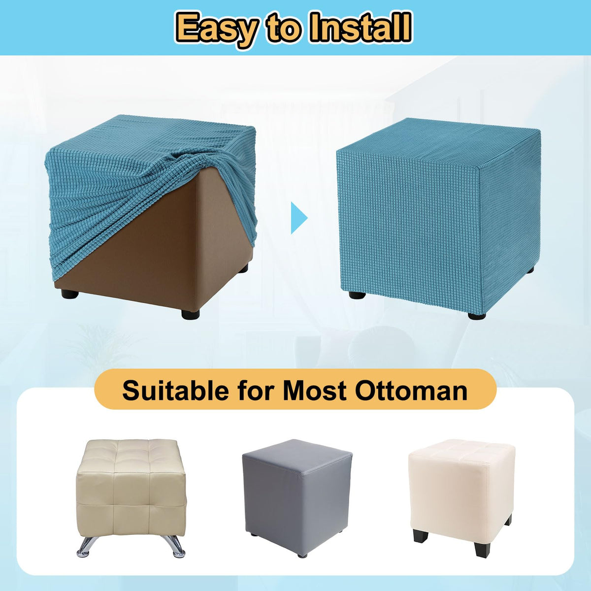Teal Stretch Polyester Ottoman Cover P451114