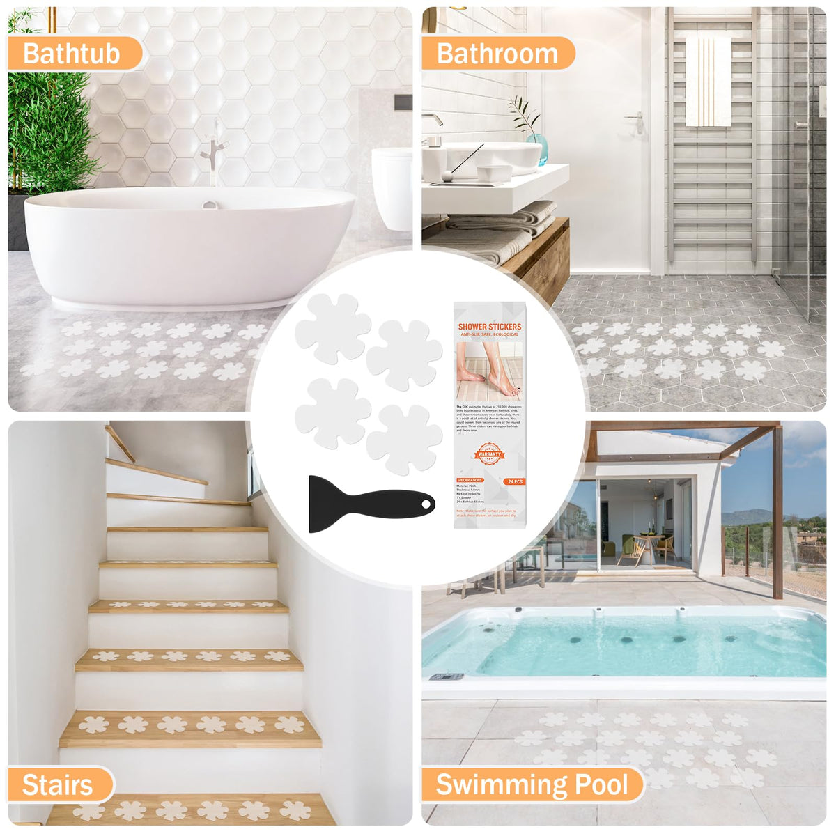 24 PCS Clear Non Slip Bathtub Stickers Y12675