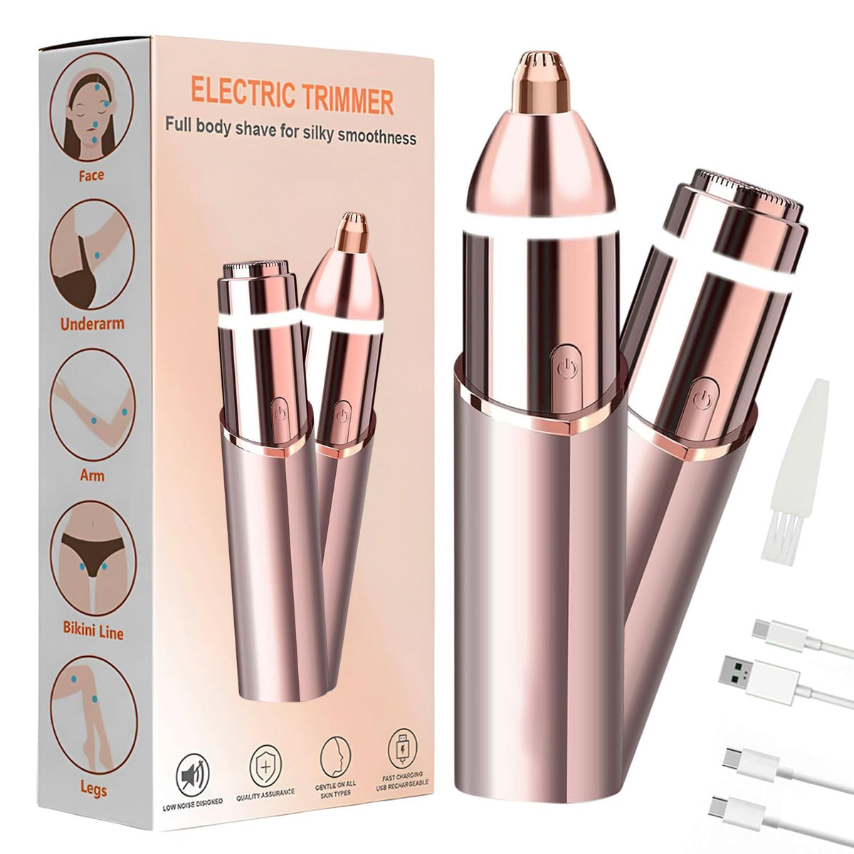 2 in1 Rechargeable Facial Hair Removal & Eyebrow Shaver with LED Light R4520