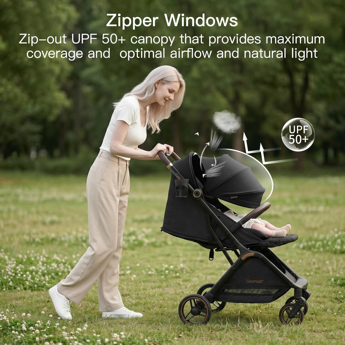 Gravity Folding Baby Stroller with Canopy & Cup Holder, Black C40556