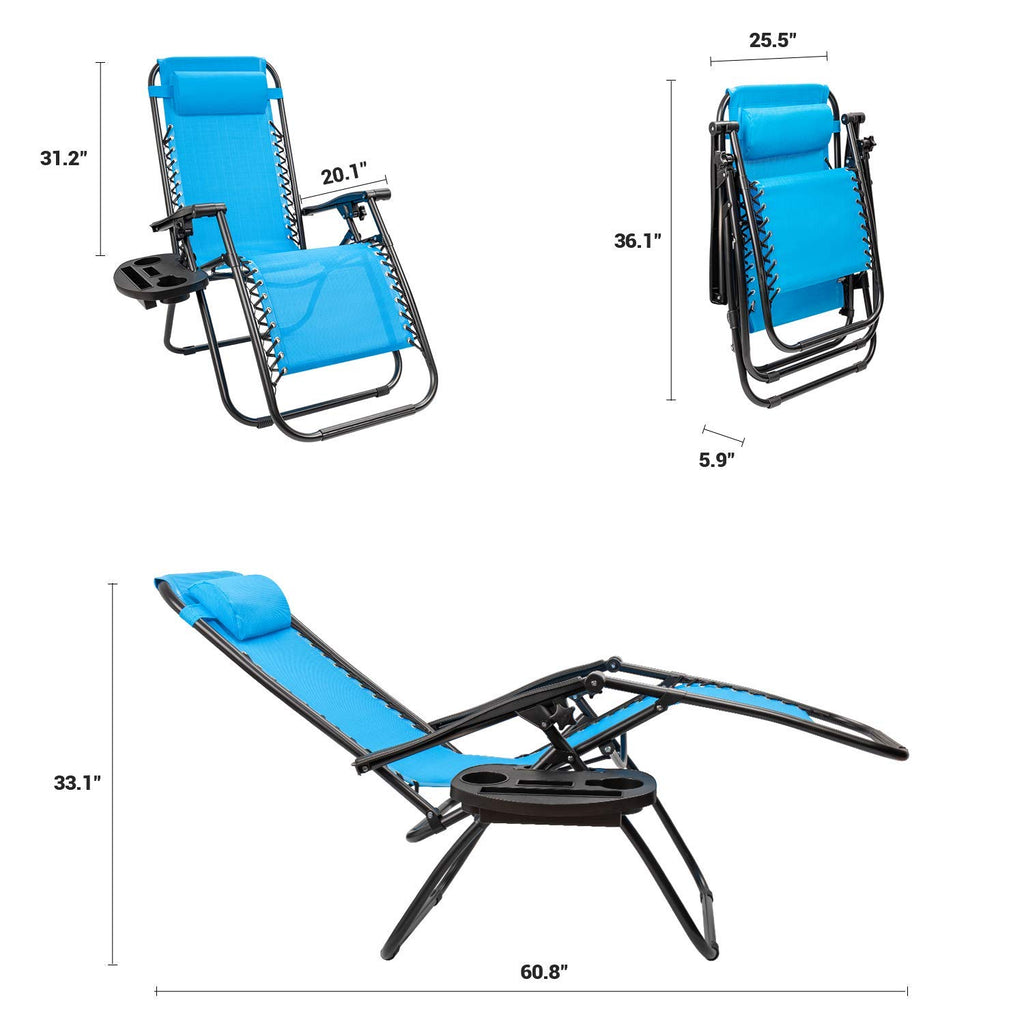 Blue Set of 2 Adjustable Folding Lounge Chair with Pillows and Cup Holders O3092