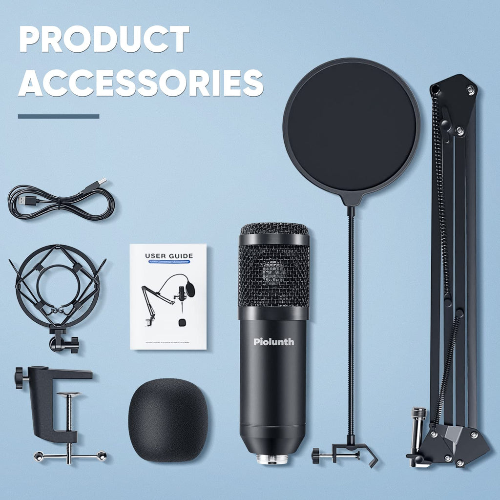 USB Microphone 192kHz/24bit Cardioid Condenser Studio Mic Kit with Boom Arm Y371