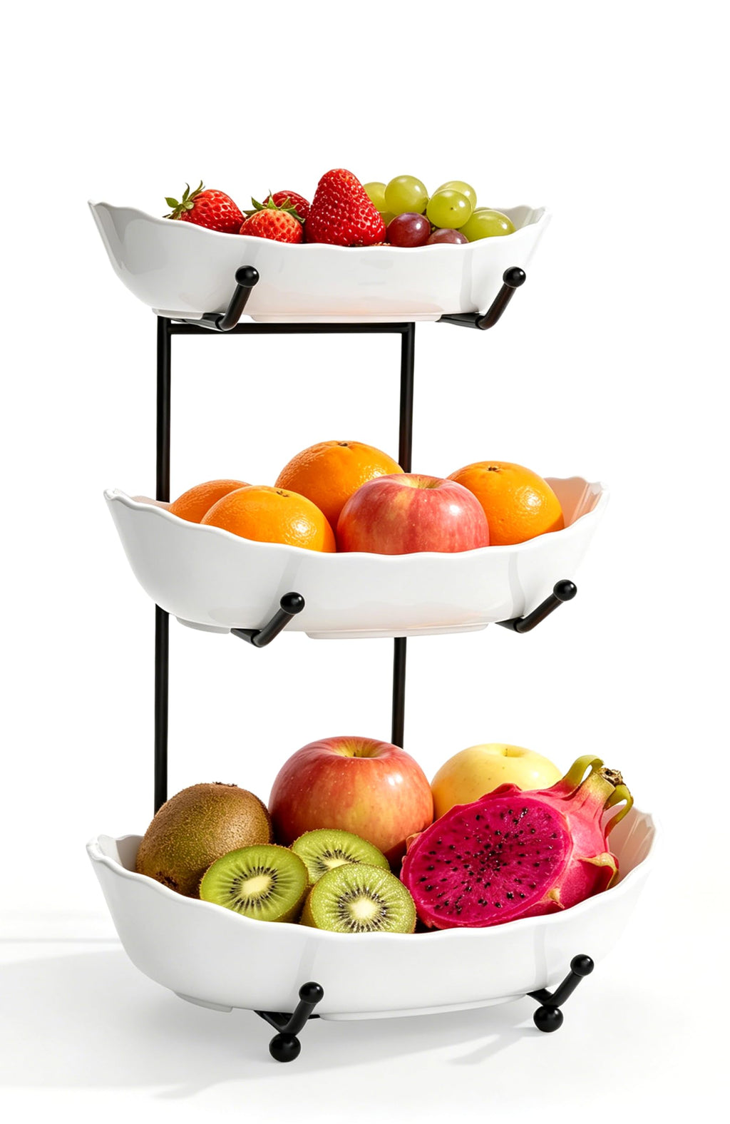 3 Tier Ceramic Fruit Bowl with Metal Stand P8228