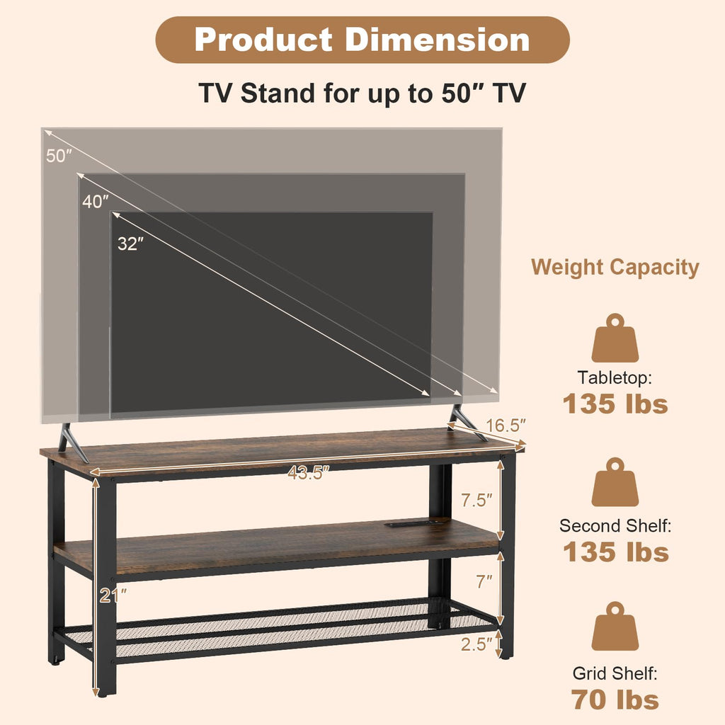 Small 3-Tier TV Stand with Power Outlets and USB Ports D47942