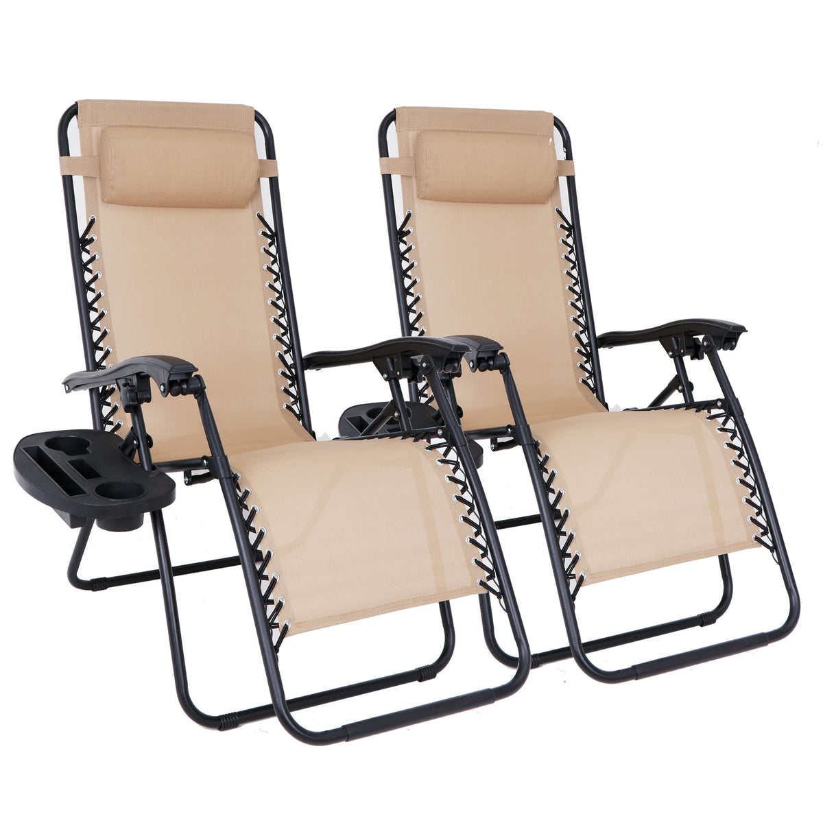 Zero Gravity Chair Set of 2 Folding Recliner with Cup Holder Tray and Pillow T5551