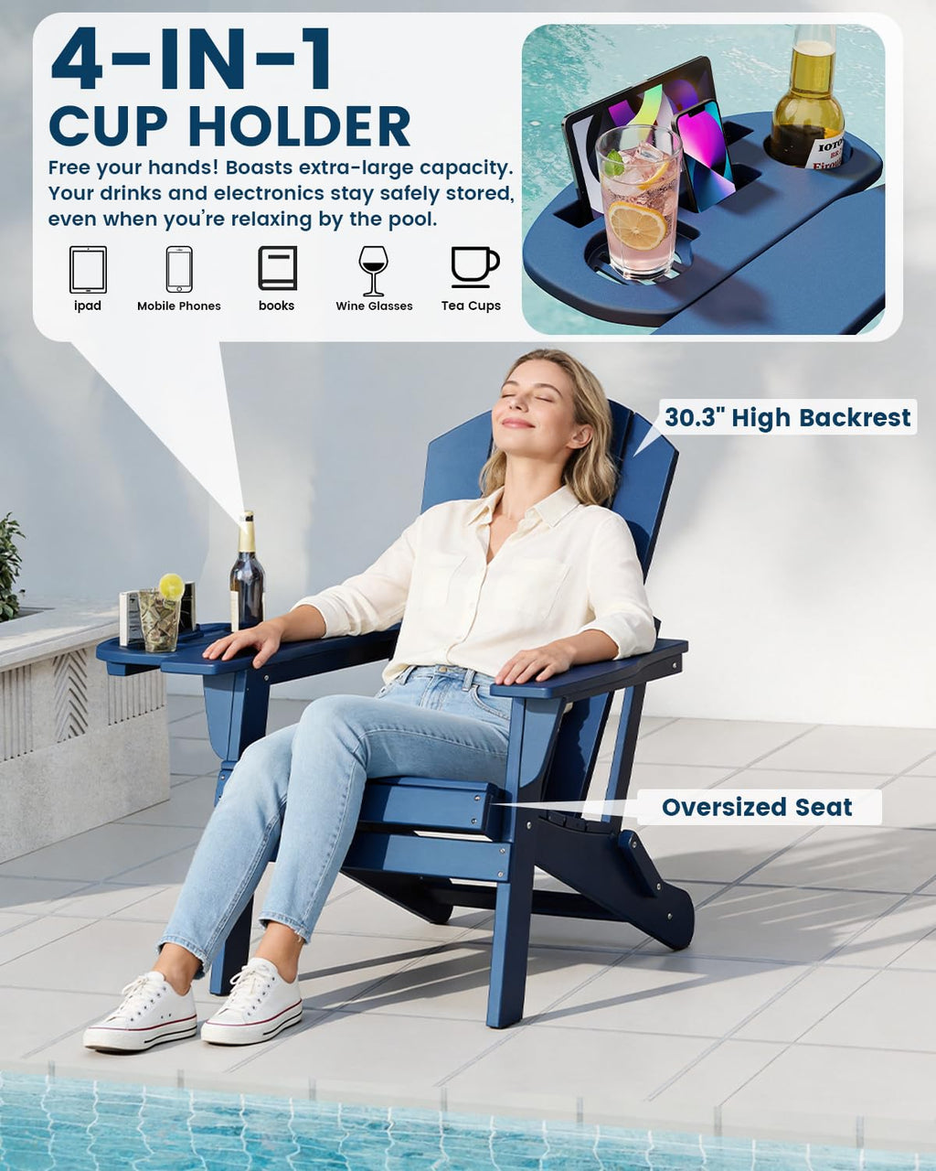 Folding Adirondack Chair Set of 8 with Cup Holder W7096