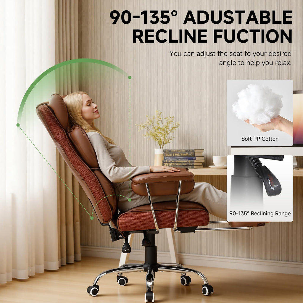 Big and Tall High Back Leather Office Chair with Footrest Q69109