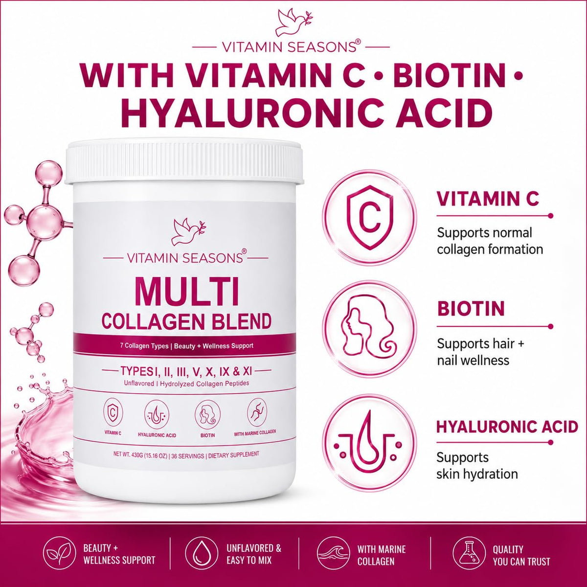 Unflavored Hydrolyzed Collagen Peptides Powder 15.16 oz X1641